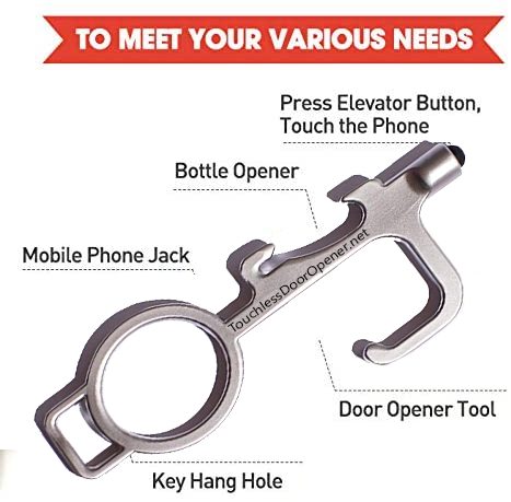 Touchless Door Opener | Clean Key Button Pusher | Touch-Free Multi-Tool | Bottle Opener | Touchless Hook - Odd Owl