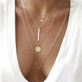 Vintage Multilayer Crystal Pendant Necklace Women Gold Color Beads Moon Star Horn Crescent Choker Necklaces Jewelry New - Odd Owl