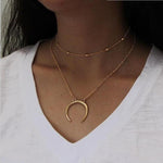 Vintage Multilayer Crystal Pendant Necklace Women Gold Color Beads Moon Star Horn Crescent Choker Necklaces Jewelry New - Odd Owl