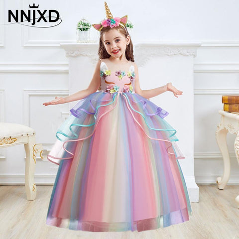 Kids Unicorn Dress for Girls Flower Appliques Ball Gown Little Girl Princess Dresses Elegant Party Costumes Children Clothing - Odd Owl