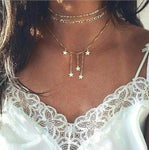 Vintage Multilayer Crystal Pendant Necklace Women Gold Color Beads Moon Star Horn Crescent Choker Necklaces Jewelry New - Odd Owl