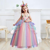 Kids Unicorn Dress for Girls Flower Appliques Ball Gown Little Girl Princess Dresses Elegant Party Costumes Children Clothing - Odd Owl