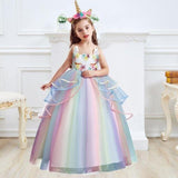 Kids Unicorn Dress for Girls Flower Appliques Ball Gown Little Girl Princess Dresses Elegant Party Costumes Children Clothing - Odd Owl